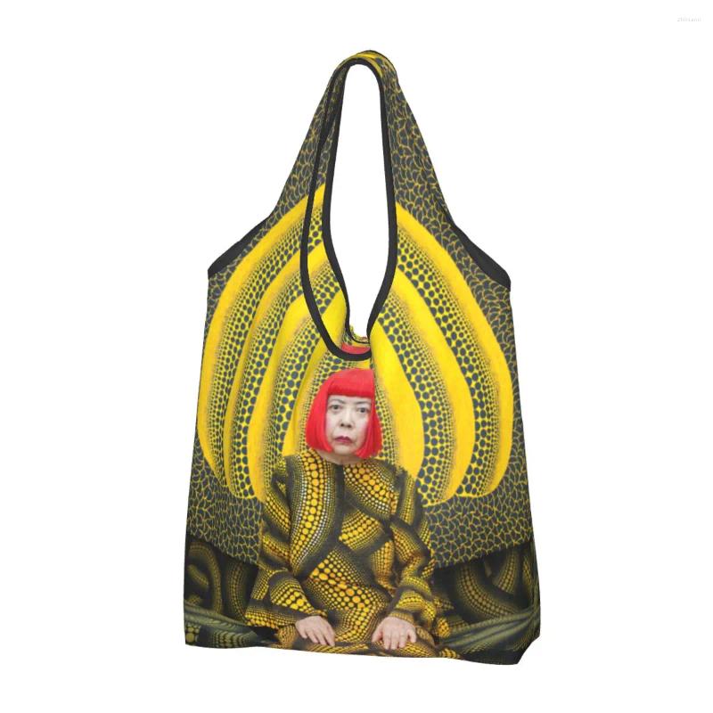 Sacos de compras Yayoi Kusama Saco de compras Kawaii Shopper Ombro Tote Grande Capacidade Portátil Abóbora Pintura Abstrata Bolsa