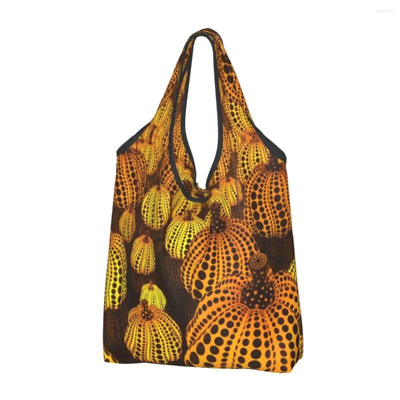 ショッピングバッグYayoi Kusama Pumpkin Large Reusable Foldable Japanay Mystery Grocery Lightweight Gift Eco耐久性