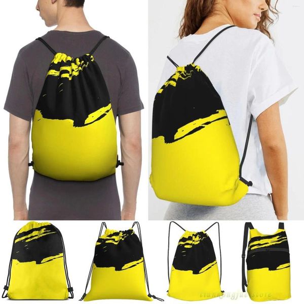 Bolsas de compras Diseño de patrón de pincel grunge moderno amarillo Hombres Viajes al aire libre Bolsa de gimnasio Mochila con cordón impermeable Mujer Fitness Sackpack