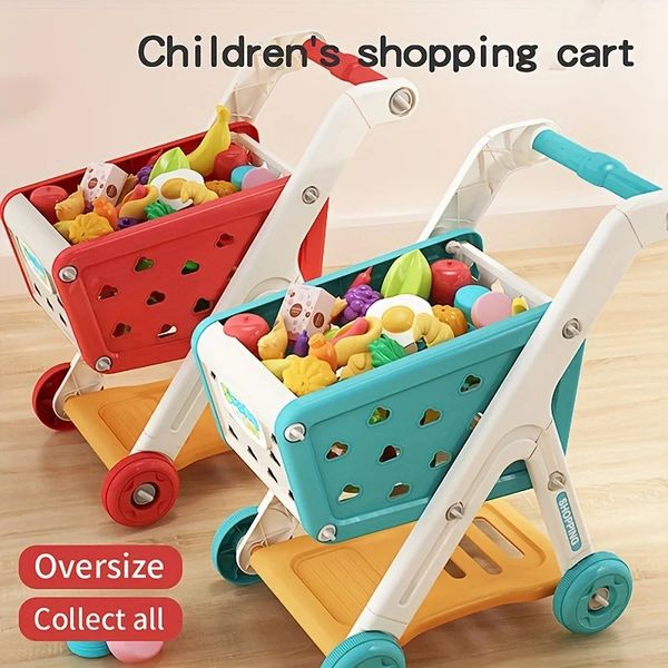 Caddie jouet bébé petit chariot enfants jouer maison fruits coupe musique cuisine supermarché hommes et filles 240313