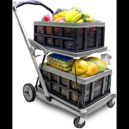 Winkelwagentjes Winkelwagen opvouwbare multifunctionele trolley inclusief 2 opvouwbare opbergers Platte noedels plat opvouwbaar geschikt voor kofferbak van grote vrachtwagens Q240227