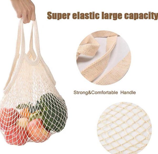 Shopping Sac D'épicerie Réutilisable Shopper Fourre-Tout Filet De Pêche Grande Taille Mesh Net Tissé Coton Sacs Portable Sacs À Provisions Maison Sac De Rangement ZY01