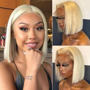 Court 613 Bob perruque Transparent Lace Front T partie sans colle Blonde droite frontale brésilienne vierge cheveux humains pour les femmes noires