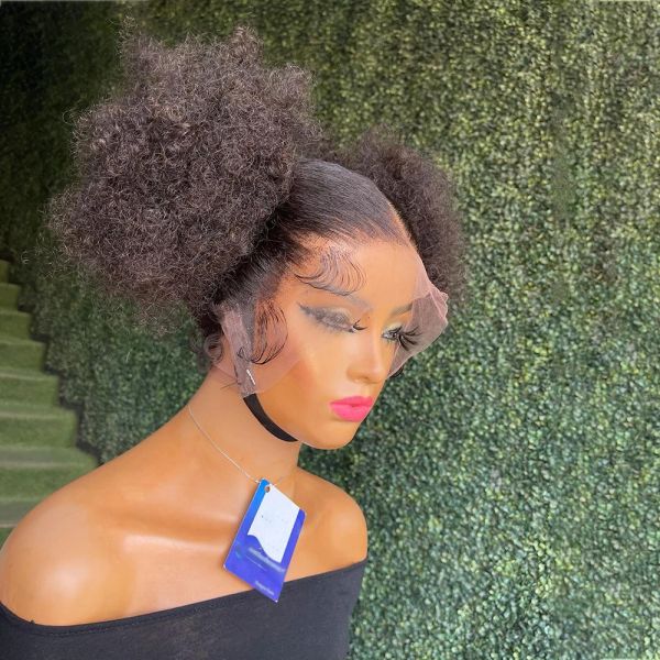 Perruque Bob Lace Front Wig synthétique bouclée Afro courte, cheveux humains 360, pre-plucked, sans colle, perruque Lace Wig crépue bouclée pour femmes