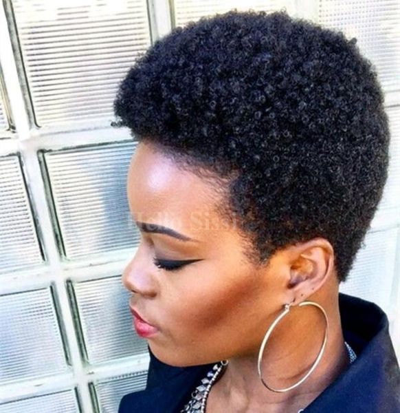 Corto Afro Kinky Curl Glueless Pixiecut Peluca de pelo Ninguno Encaje Natural Brasileño Pelucas de cabello humano 2193744