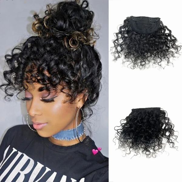 Croisement afro Curly Curly Bangs Curly Human Hair Bangs for Black Women Clip in Hairpice Brésilien Human Hair Non-Remy 240403