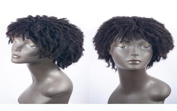 Courte les perruques de cheveux humains à lamelle fulaire afro Curly Full Lace