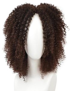 Korte afro kinky krullend haarpruiken voor zwarte Afro -Amerikaanse vrouwen Natural Brown Costume Synthetische pruiken4226836