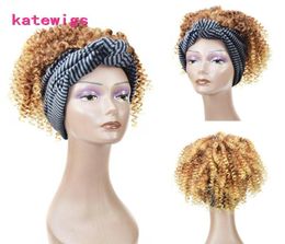 Peluca con diadema rizada afro corta, Rubio degradado marrón para mujeres africanas, pelucas con pelo de explosión Style79677421088612