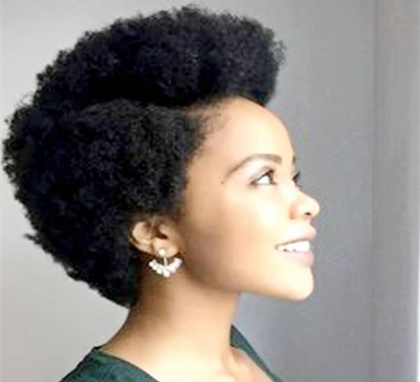 Pelucas de cabello humano rizado afro corto, corte mongol Bob Pixie, peluca completa a máquina 1000557