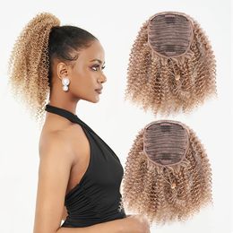 Korte Afro Kinky Krullende Paardenstaart Haarverlenging voor Vrouwen Blonde Krullend Trekkoord Paardenstaart Synthetische Natuurlijke Bladerdeeg Nep Paardenstaart