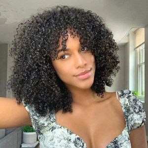 Korte Afro Kinky Curly Pruiken met Bangs Braziliaanse Full Lace Front Synthetische Pruik 200 Density Simulatie Menselijk Haar voor Zwarte Vrouwen