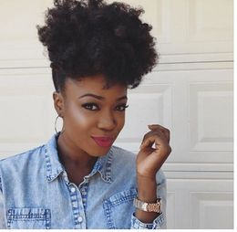 Short Afro Puff Kinky Curly Ponytail Hair Extension Clip in Remy Hair Afro Trekkoord Paardenstaart Haarstuk voor zwarte vrouwen