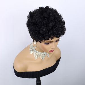 Wig afro courte Afro Curly Wig Brazilian Remy 100% Human Hair Wigs for Black Women Machine Full Fabriquée bon marché Couleur noire