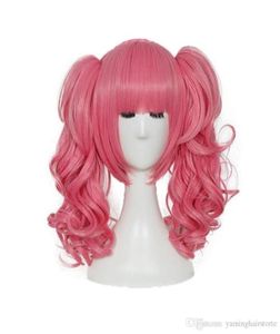 Wig COSPlay Cosplay Couleur rose perruques synthétiques avec deux queues de cheval pour les costumes de la tête à tête perruque résistante 68803035681292