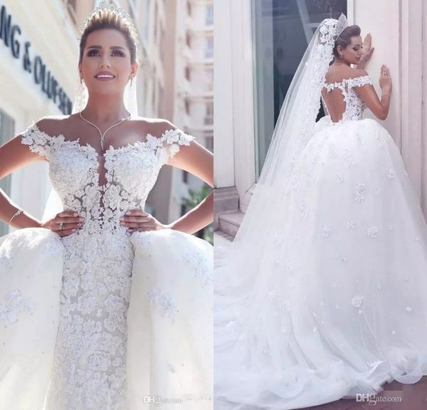 Robes De Novia 2020 robes de mariée de luxe avec train détachable sur l'épaule robes de mariée en dentelle sur mesure robe de mariée africaine