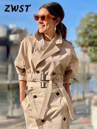 Cinto curto trench coat feminino outono manga longa turndown colarinho jaqueta feminina moda causal todos os jogos senhora outwear 240109