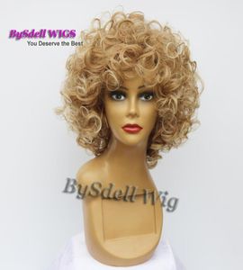 courte grande perruque bouclée afro moelleux ombre foncée pointe blonde claire couleur résistant à la chaleur cheveux ondulés perruques afro-américaines pour les femmes noires6781534
