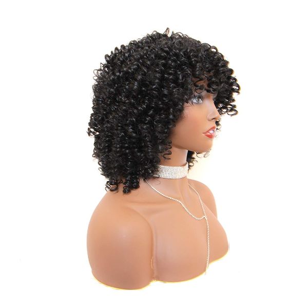 Perruques courtes noires brunes blondes crépues bouclées pour femmes noires perruque de cheveux bouclés afro synthétiques ondulés moelleux avec frange pour un usage quotidien direct usine