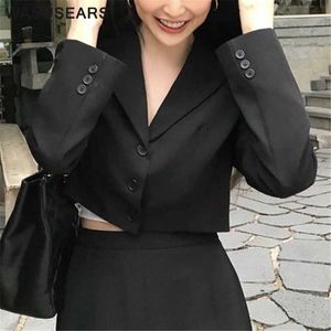 Blazer court femmes blazer coréen à manches longues vintage hauts femmes blazers boutons col cranté haut court décontracté streetwear X0721