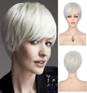 Perruques blondes courtes pour les femmes Pixie Coup Losered Wig avec frange Synthétique résistant à la chaleur Halloween Cosplay Hair Wig6164518