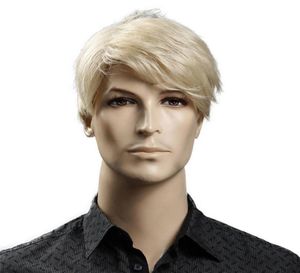 Perruques synthétiques blondes courtes pour hommes, perruques américaines et européennes lisses de 6 pouces avec bonnet de cheveux résistant à la chaleur 1748780