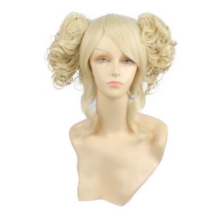 Short Blonde Wig Cosplay Wigs Costume Party Heat Resistant Synthetic Hair Wigs For Women with Bun