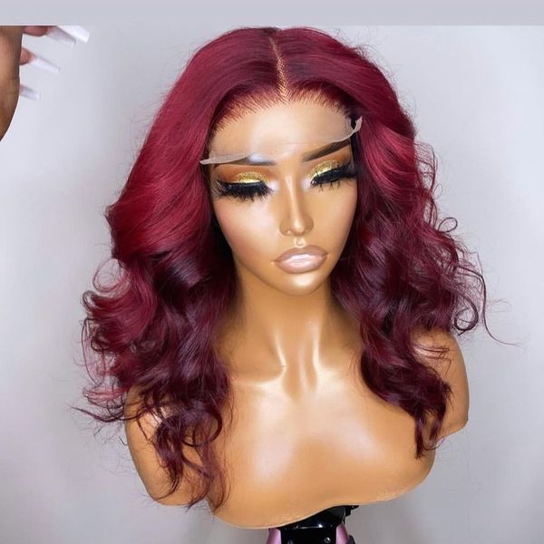 Bob court 13x4 Lace Lace Front Wig 1B 99J Vave du corps Loose Bourgogne Bourgogne Human Hair Wig Brazilian Remy Pré