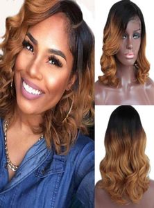 Bob Bob brésilien Vierge Human Hair Wigs ombre Two Tone Blonde Color Body Wave en dente