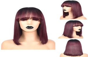 Perruque courte Bob Cut Lace Front Wig droite 10A Ombre bordeaux couleur brésilienne vierge cheveux humains pleine perruque de dentelle pour femme noire 6194291