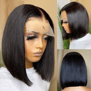 Korte bob menselijk haarpruiken Braziliaans 13x4 gluess rechte kanten front pruiken voor vrouwen transparant kant vooraf geplukte bob -pruik te koop