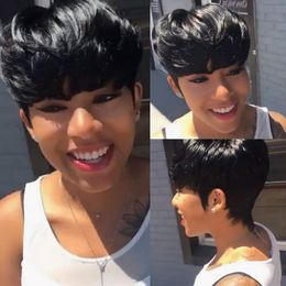 Pelucas de cabello humano de bob corto Pixie Cut Remy Remy Brasil Cabello brasileño para mujeres negras Máquina hecha Pelera sin glú