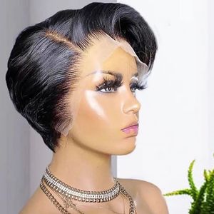 Court Bob Pixie Cut bob perruque pleine épaisse dentelle avant bouclés perruques de cheveux humains pour les femmes noires 180% cheveux brésiliens partie latérale perruques avec des cheveux de bébé