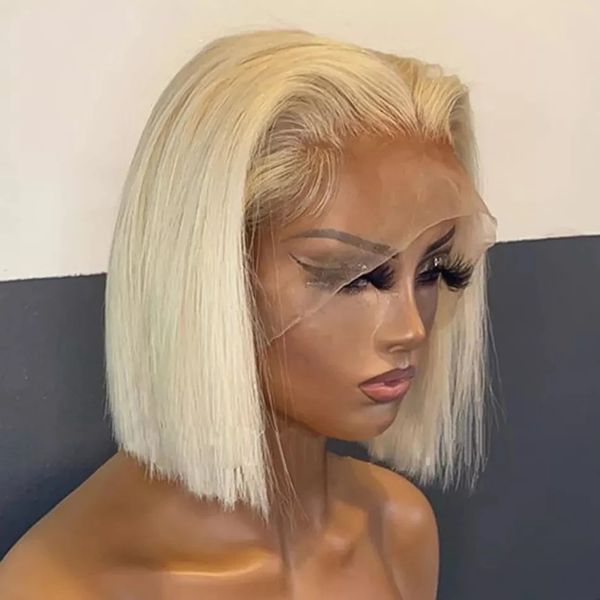 Perruque Lace Front Wig synthétique brésilienne lisse, courte, Blonde 613, Simulation de cheveux humains, pour femmes noires