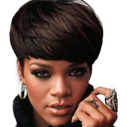 Korte Bob Synthetische Pruik Zwart Bruin Mix Kleur Perruques de Cheveux Humains Simulatie Menselijke Remy Haar Pruiken Wig-007 Pelcas