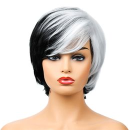 Korte Bob Synthetische Pruik Zwart Wit Mix Kleur Perruques de Cheveux Humains Simulatie Menselijke Remy Haar Pruiken voor Vrouwen WIG-204