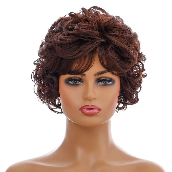 Bob corto peluca sintética Color marrón Perruques de cheveux onda profunda humains simulación pelucas de cabello humano WIG-026