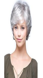 Bob court bob synthétique Couleur gris simulation perruque perruques de cheveux humains pelucas de cabello humano wig2254883225