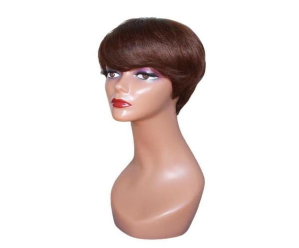 Perruque Bob courte ondulée avec frange, cheveux naturels brésiliens lisses, coupe Pixie, sans dentelle, entièrement fabriquée à la Machine, pour femmes, 4090976