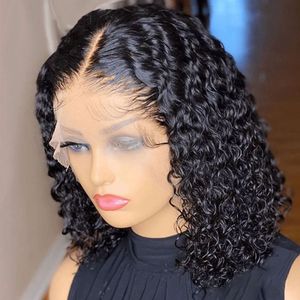 Perruque Bob courte Jerry bouclée, cheveux humains, pre-plucked, densité 220%, cheveux de bébé transparents, Deep Wave, pour femmes