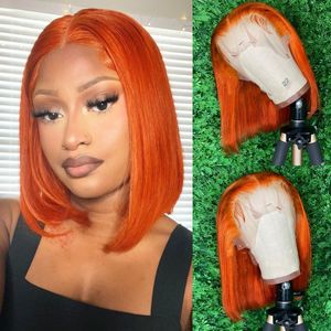 Court Bob perruque Ombre Orange gingembre 13x4 Lace Front perruques de cheveux humains pour les femmes noires brésilien droite Orange dentelle perruque pré plumé