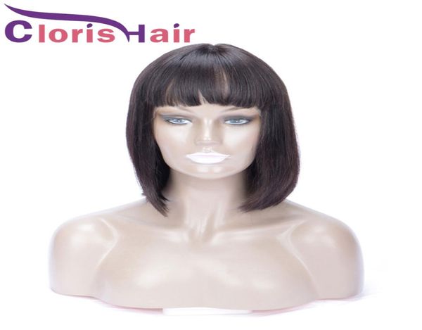 Peluca corta Bob, corte Pixie, cabello humano liso brasileño Remy, pelucas sin pegamento con flequillo para mujeres negras, parte en T, encaje frontal Natural Clos9800426