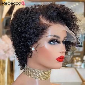 Wig Bob Bob Pixie Coup Wig Curly Human Hair Wigs for Women 13x1 Lace Front Transparent Wave Deep Lace Wig Percaute pré-tour de la cheveux 240408
