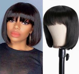 Bob courte Bob avec frange perruques brésiliennes à cheveux humains raides Remy Wigs à coupe courte pour les femmes noires Full Machine Made Wigs1503744