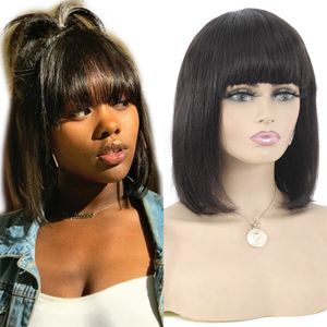 Short Bob Wig With Bangs Straight Brazilian Remy Human Hair For Women 150% No Lace Machine Made Wigs
