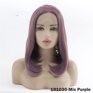 Perruque Bobo Lace Front Wig synthétique courte, cheveux humains de Simulation, mélange violet, perruques de cheveux humains