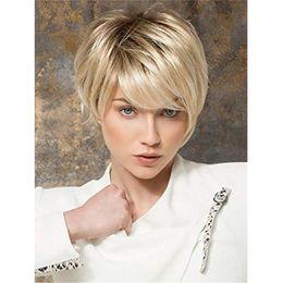 Korte Bobo Synthetische Pruik Blondje Kleur Pelucas Hoge Temperatuurvezel Pruiken Perruques de Cheveux Humains WIG-70