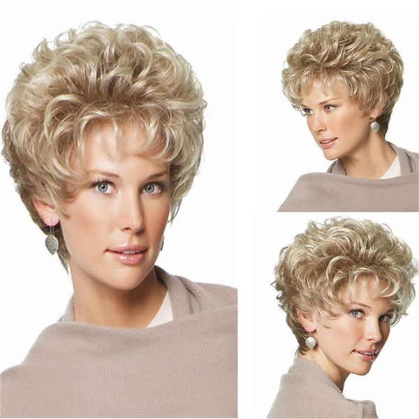 Perruque synthétique Bobo courte blonde bouclée Pelucas Simulation perruques de cheveux humains perruques de cheveux humains WIG-338