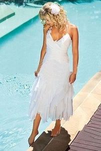 Court bohème plage robes de mariée licou cou thé longueur moins de 100 été Boho style blanc en mousseline de soie robes de mariée