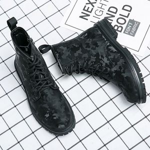 Korte laarzen schoenen persoonlijkheid mannen Brits camouflage ronde hoofd dikke bodem kanten zijkant zipper mode casual straat buiten dagelijkse 92